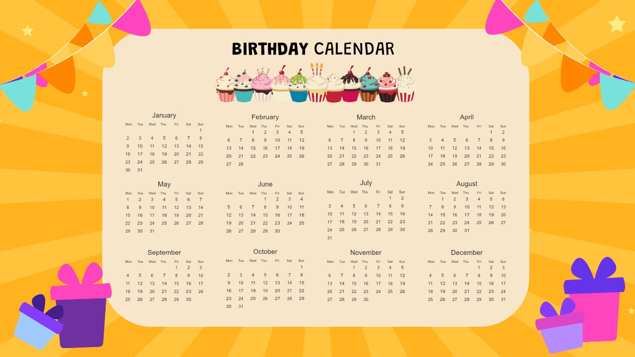 Free Google Slides Birthday Calendar Template PowerPoint