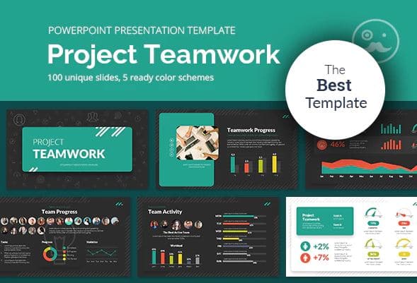 plantilla de presentación de PowerPoint de trabajo en equipo de proyecto