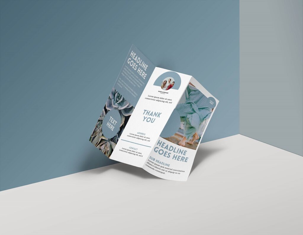 A simple brochure with blue and white color scheme