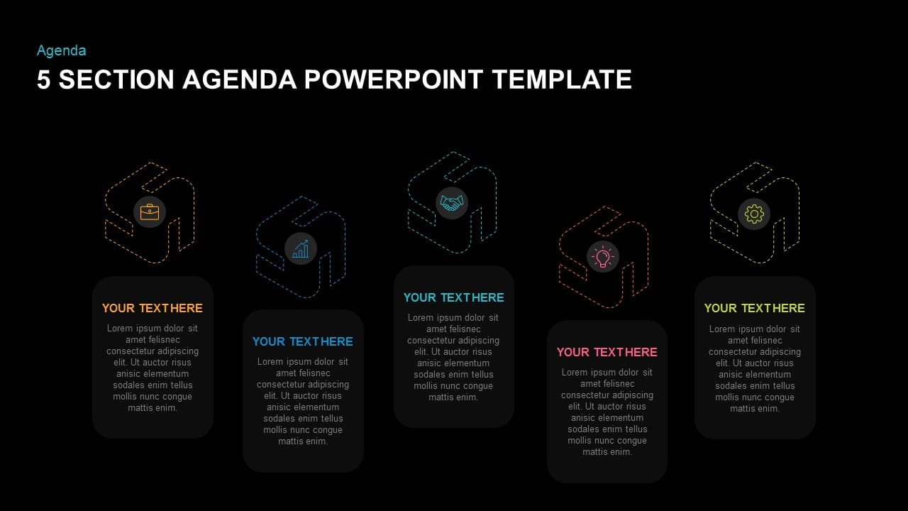 Free dark PowerPoint agenda slide template