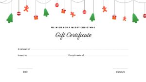 A creative Christmas gift certificate using white background and hanging gifts