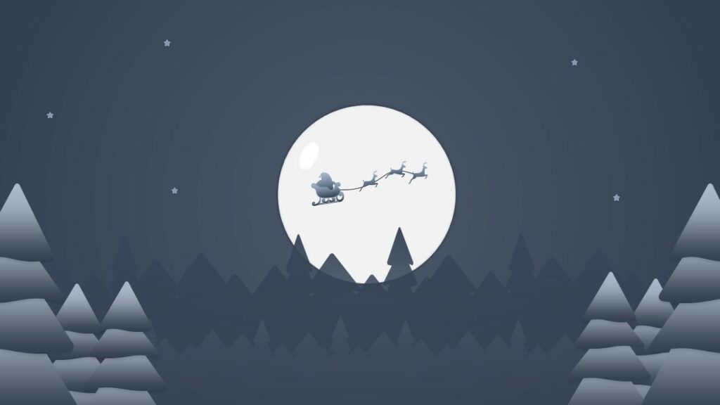 A creative christmas background with shadow of flying santa claus over the moon