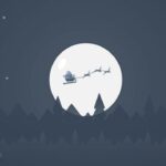 Un fondo creativo de la Navidad con la sombra de Papá Noel volando sobre la luna