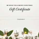 A dark themed christmas gift certificate with decorations at the top