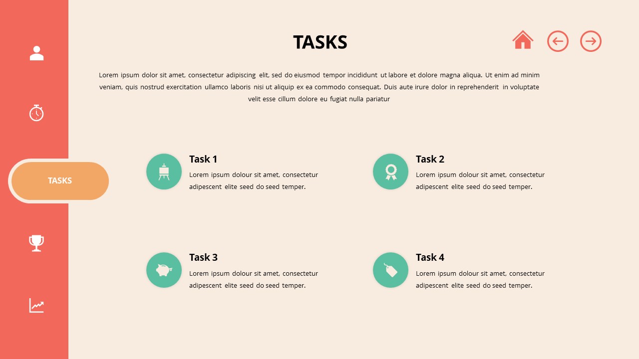 The image features a task checklist. Four task are defined in the template.