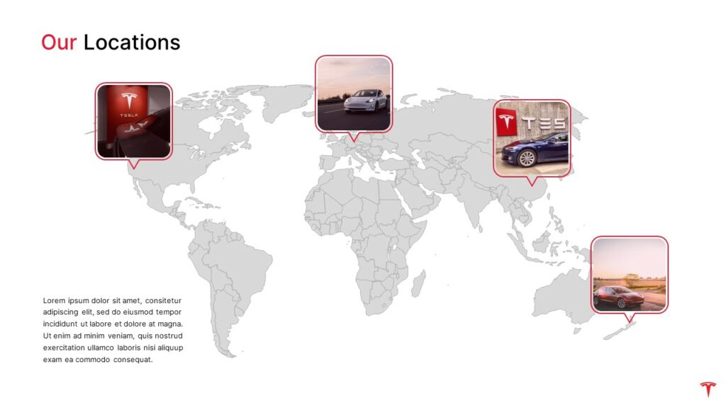 World map showcasing the Tesla locations