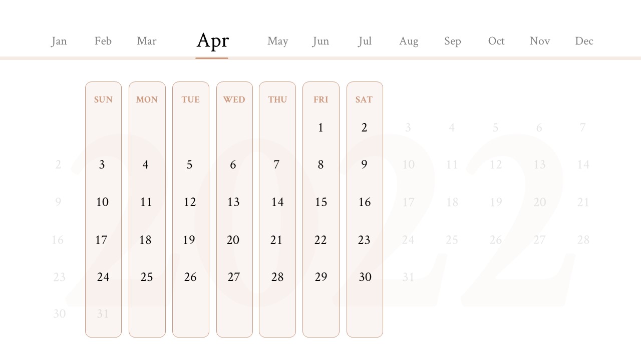 An interactive calendar for April 2022