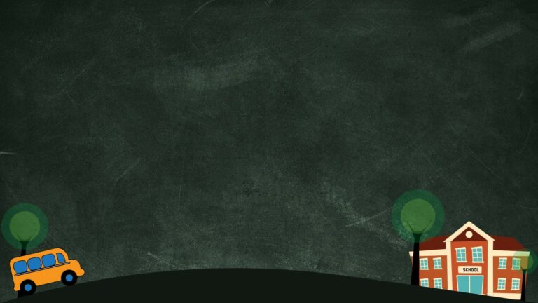 A chalkboard theme background with a school and a bus vectors on the side