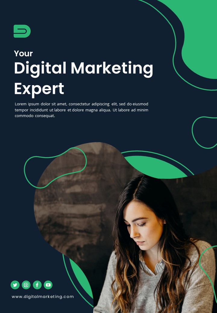 A dark and green theme digital marketing poster