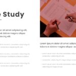 A simple case study template with an image of business professionals working over a document