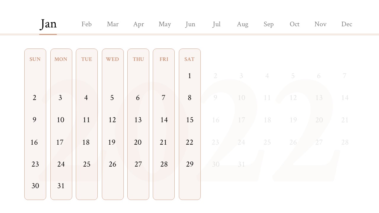 A interactive January month calendar