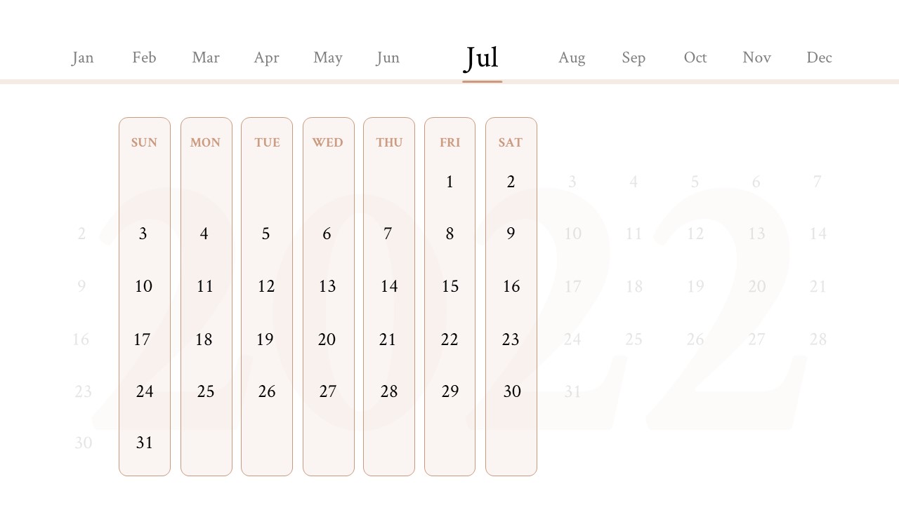 A creative calendar for July 2022