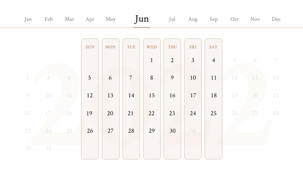 Calendar for June 2022