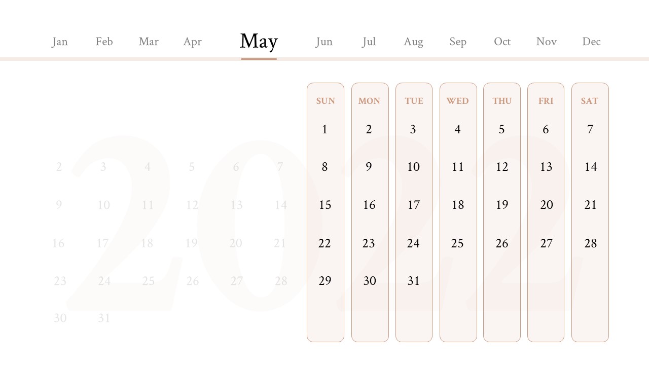 An interactive calendar for May 2022