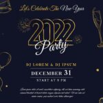 A creative new year eve party poster with dark background and golden fonts