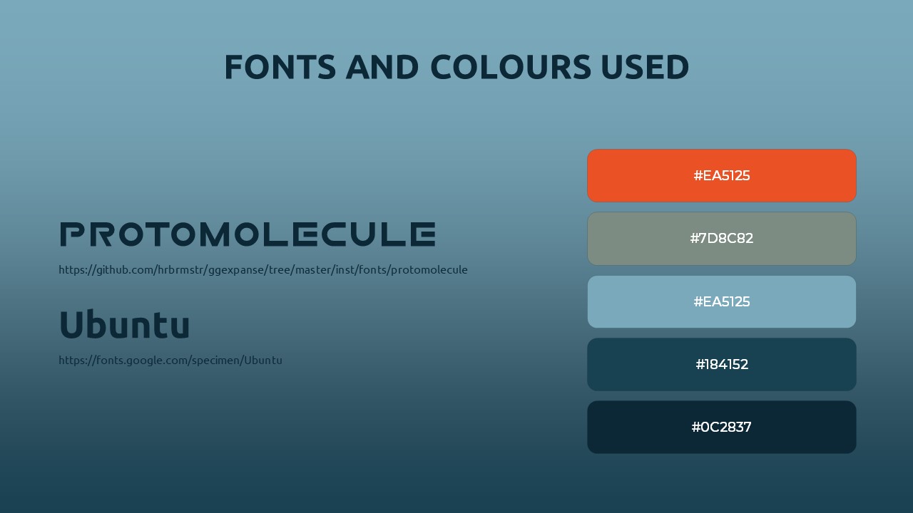 An image defining the fonts and colors used