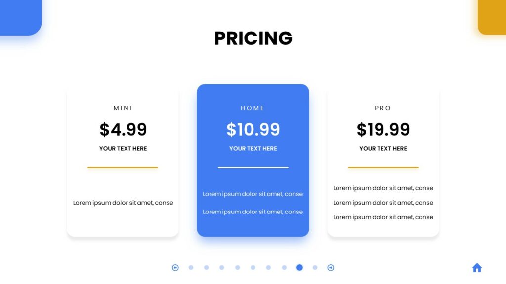 A simplistic pricing table
