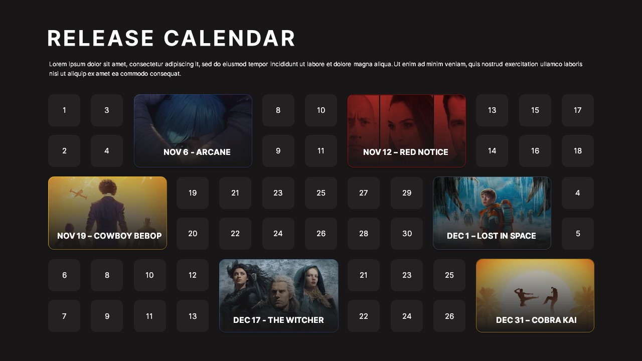 Netflix series style calendar