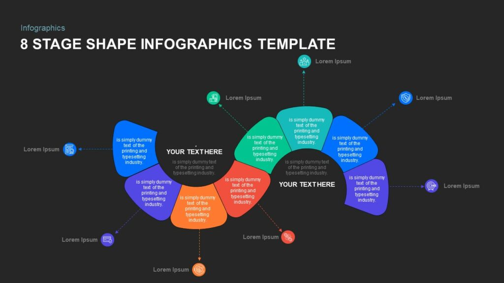 Dark theme 8 stage shape infographic template