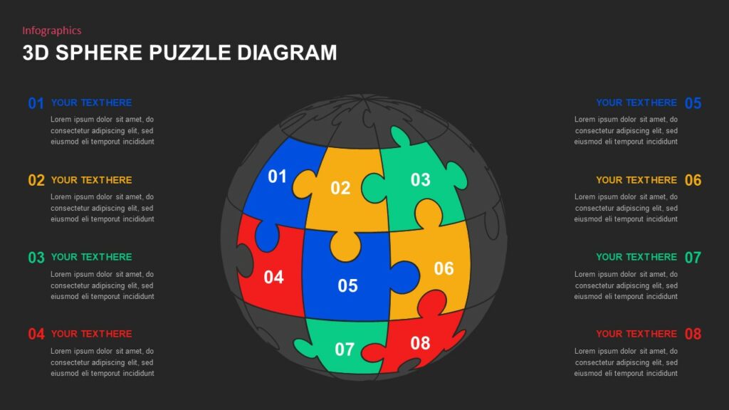 Dark theme 3d sphere shape puzzle diagram