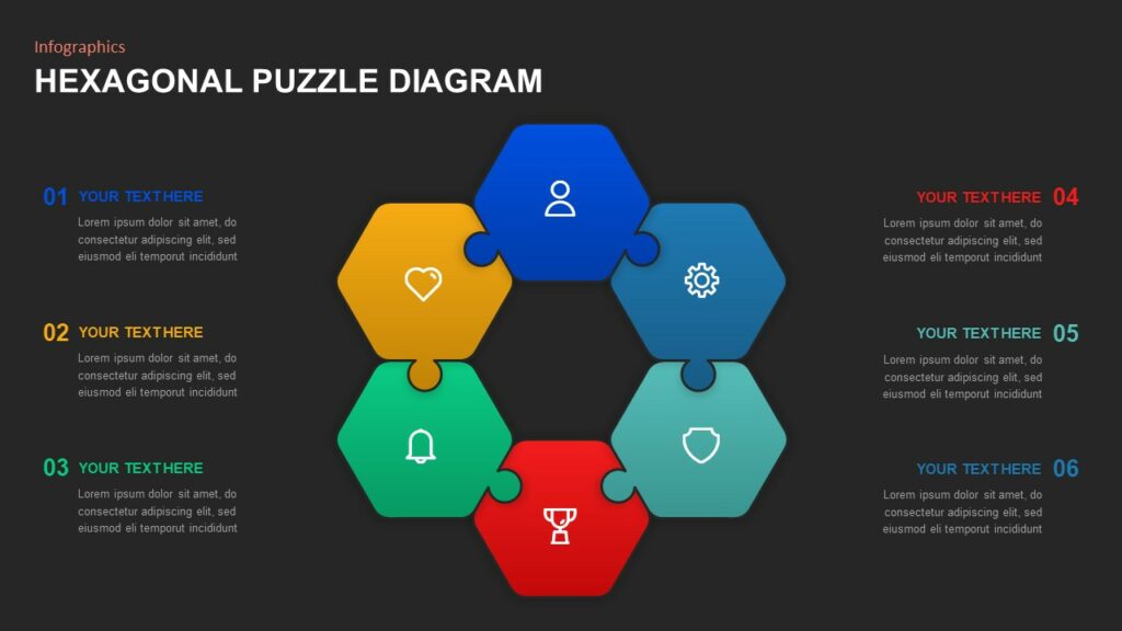 Dark theme hexagonal puzzle diagram