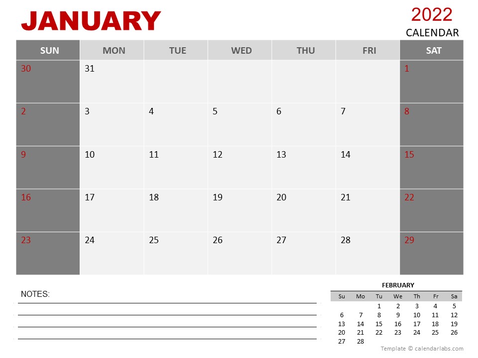 Plantilla gratuita de PowerPoint - calendario mensual 2022