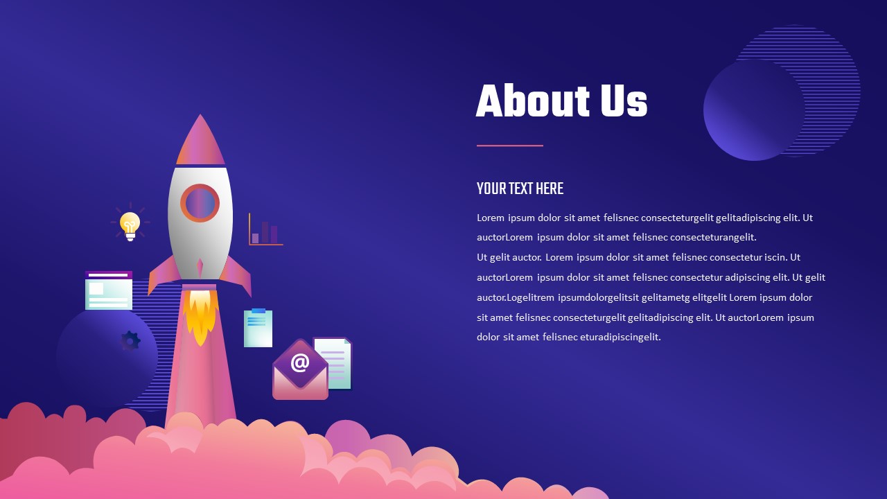 About us template with an image of rocket launching