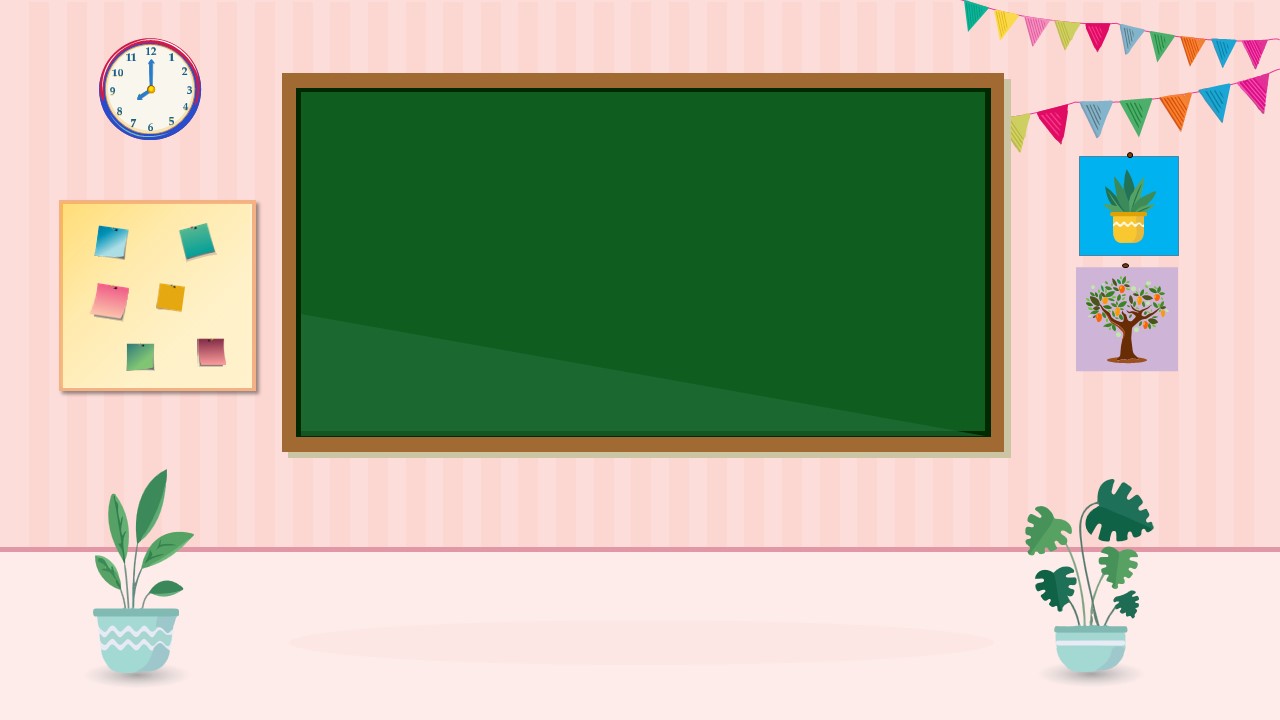 Image of a decorated classroom with a green board