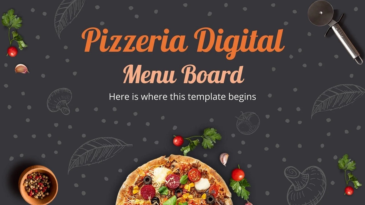 Food menu template with yummy pizza image at the bottom 