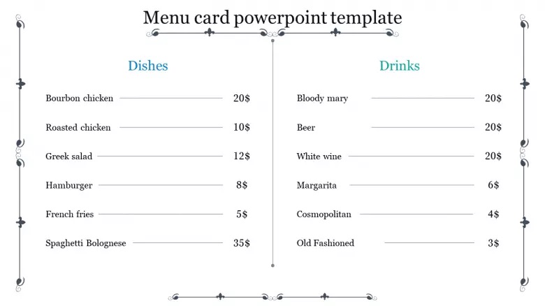 White Menu Card Template