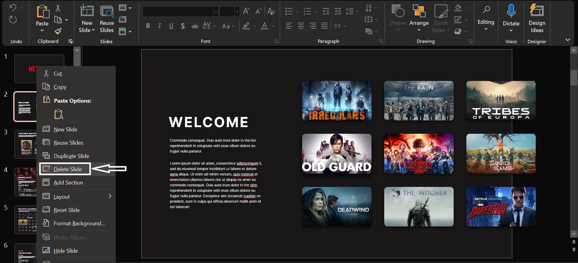 Delete slide in PowerPoint