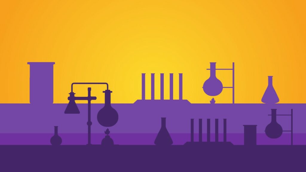chemistry slides with purple and yellow color scheme