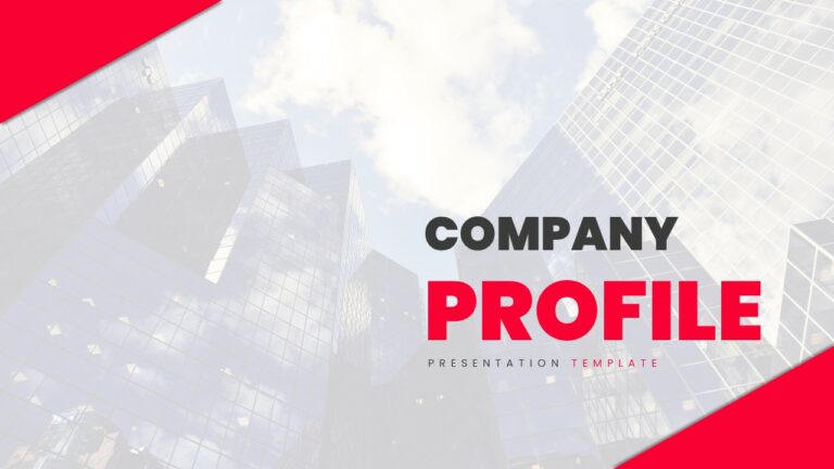 Company profile slides with background of skyscraper building
