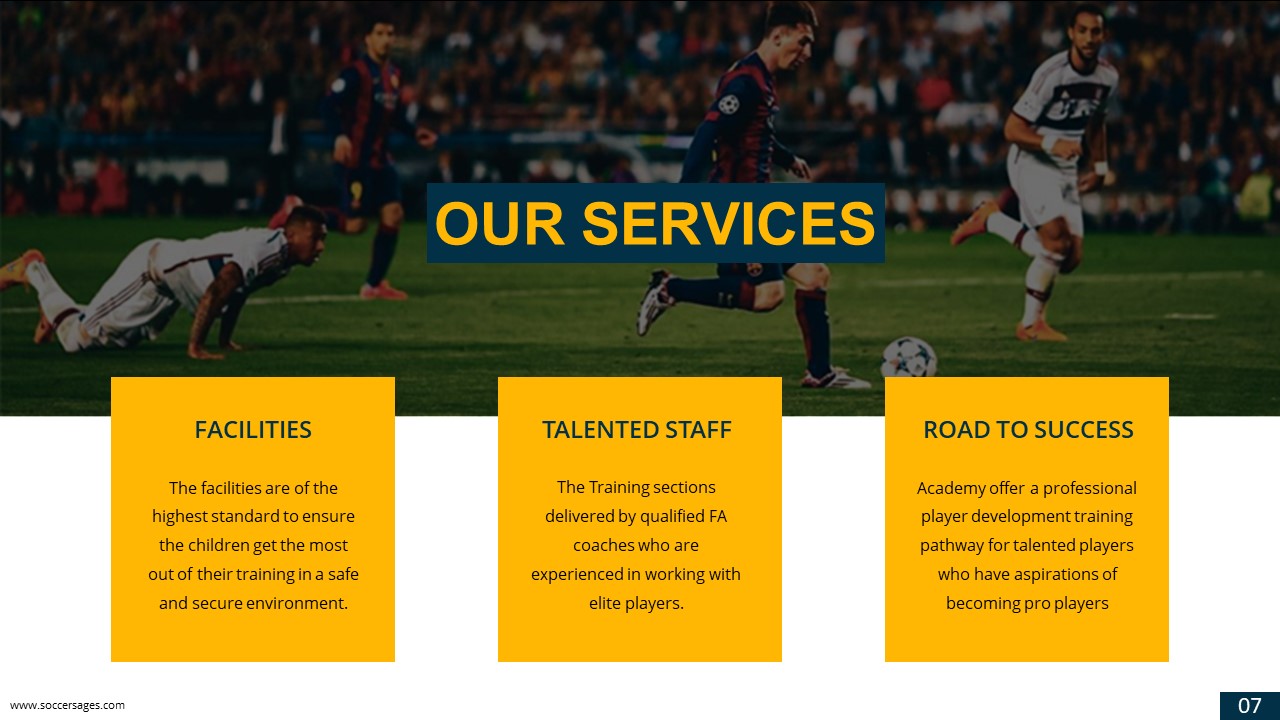 Our services page soccer theme