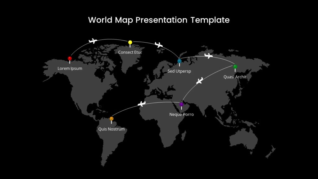 Free Flight Route World Map Template PowerPoint & Google Slides