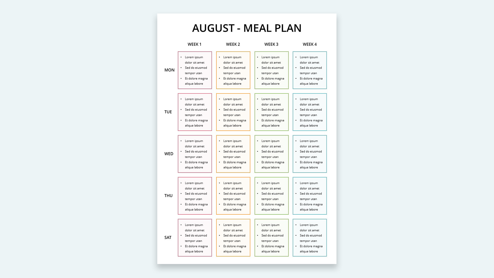 monthly meal planner chart