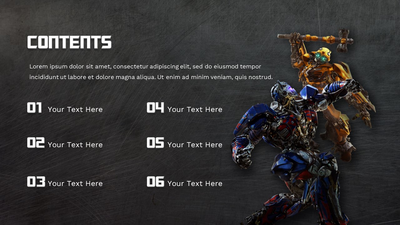 transformers contents page