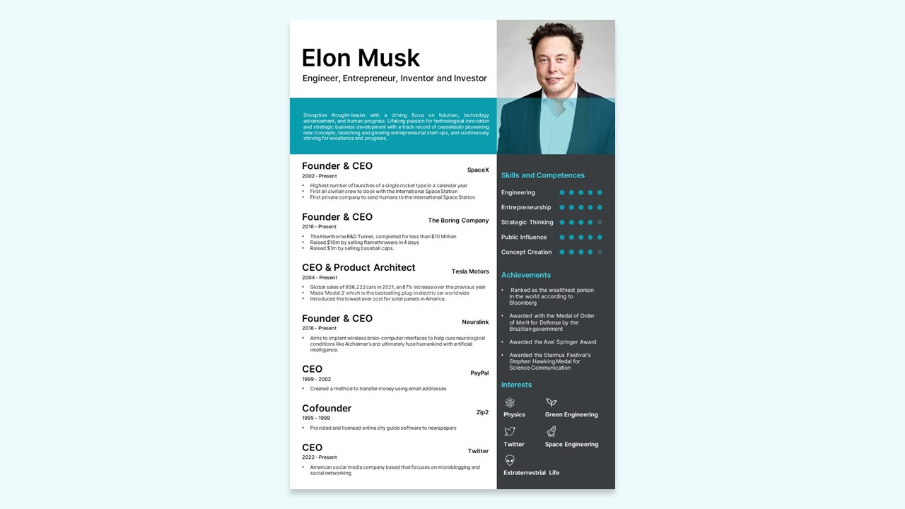 Elon Musk Resume Template
