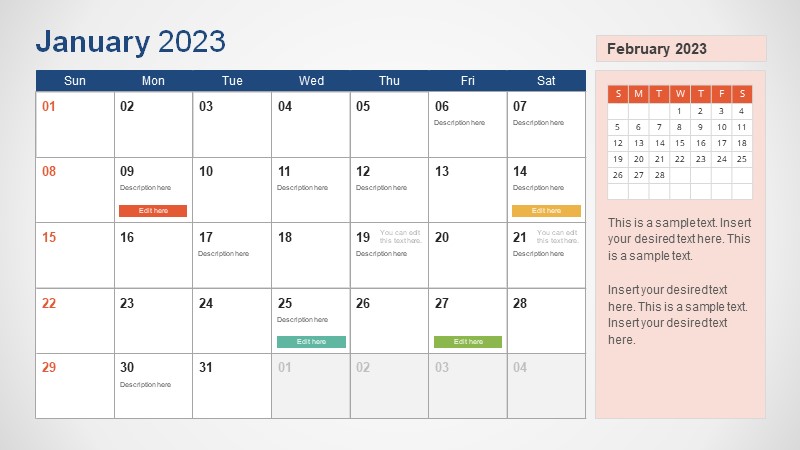 Plantilla de calendario de PowerPoint 2023