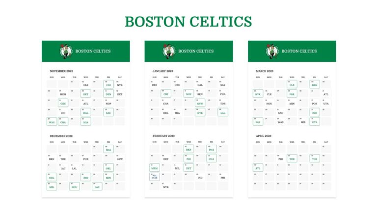 Free Boston Celtics Schedule Template