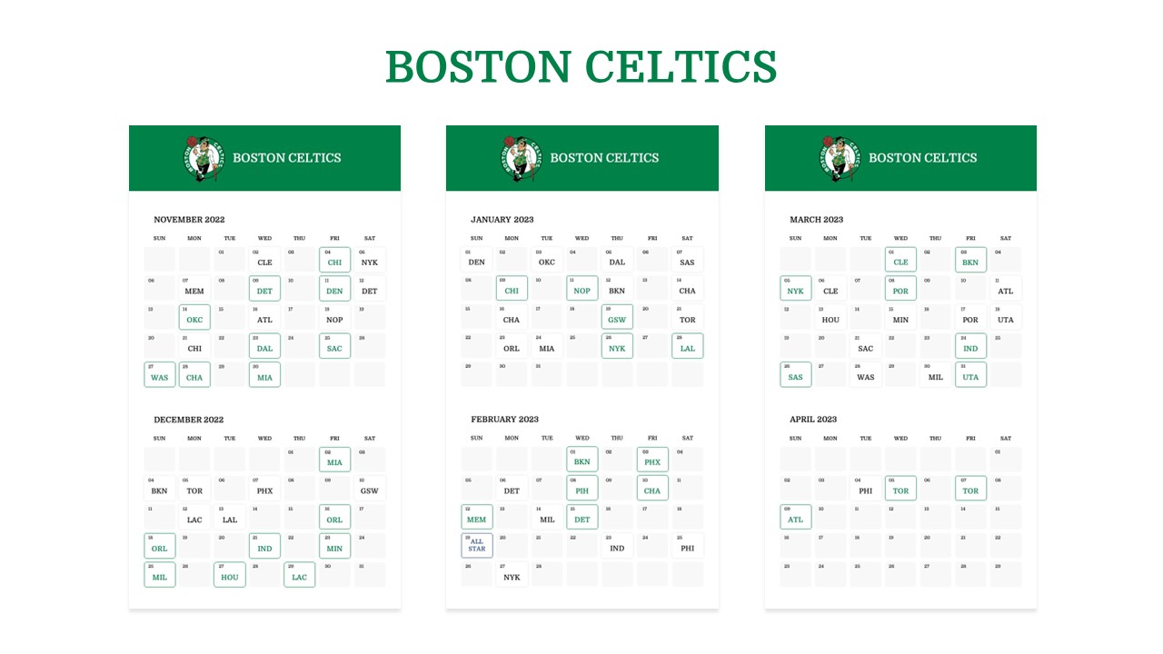 Free Boston Celtics Schedule