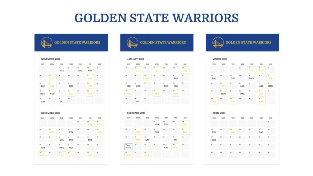 Free Golden State Warriors Schedule Template