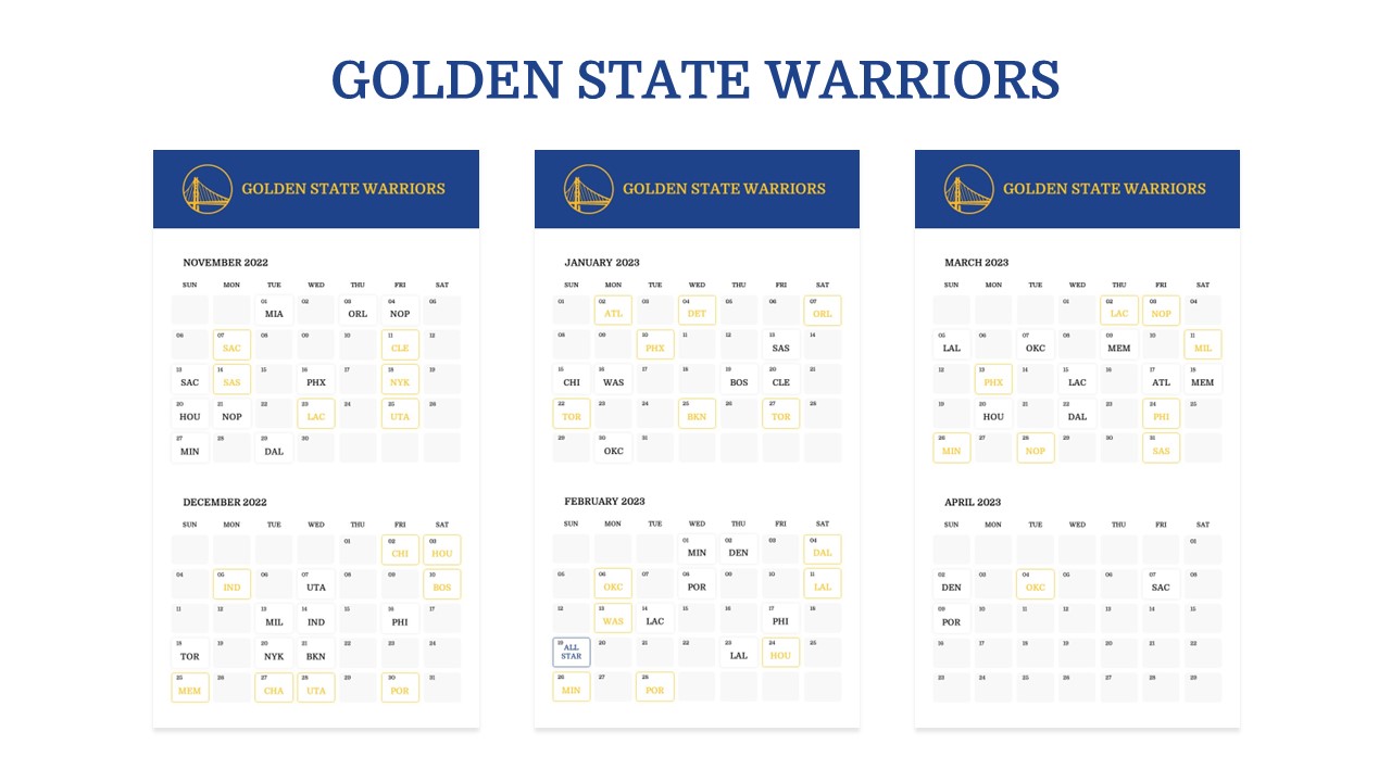 Golden State Warriors Schedule Printable 2023