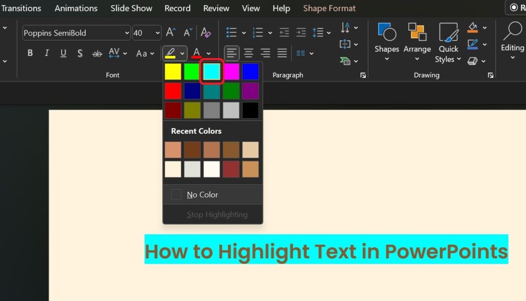 powerpoint highlight text during presentation