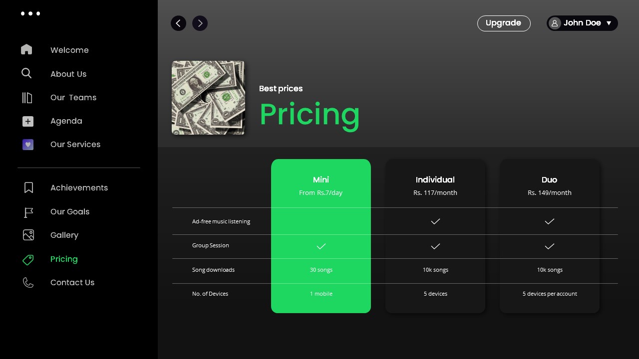 Spotify pricing page