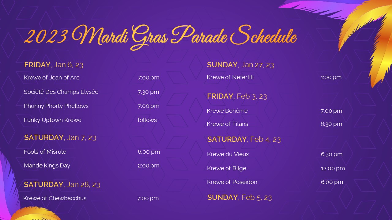 2023 Mardi Gras Parade Schedule