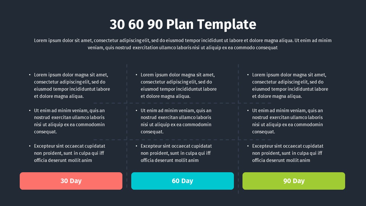 dark 30 60 90 plan template powerpoint