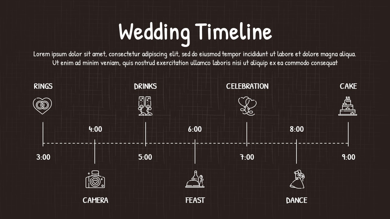 dark theme simple wedding timeline template