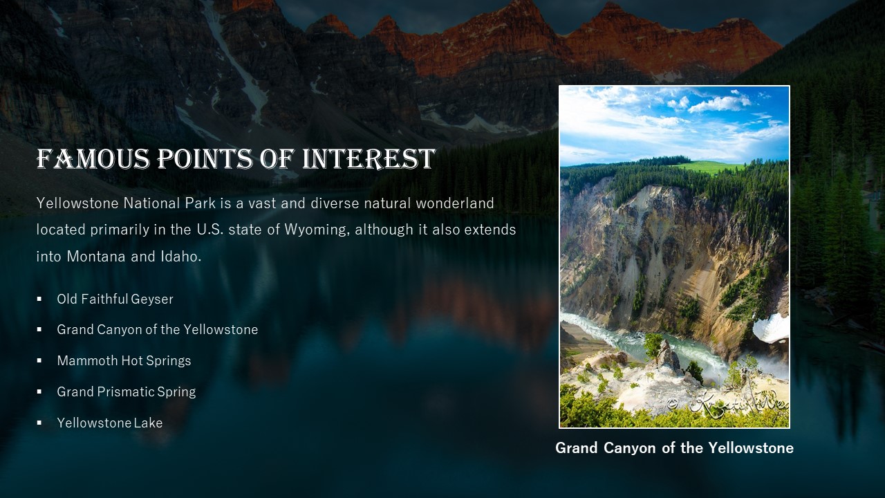Famous tourist spots in Yellowstone national park