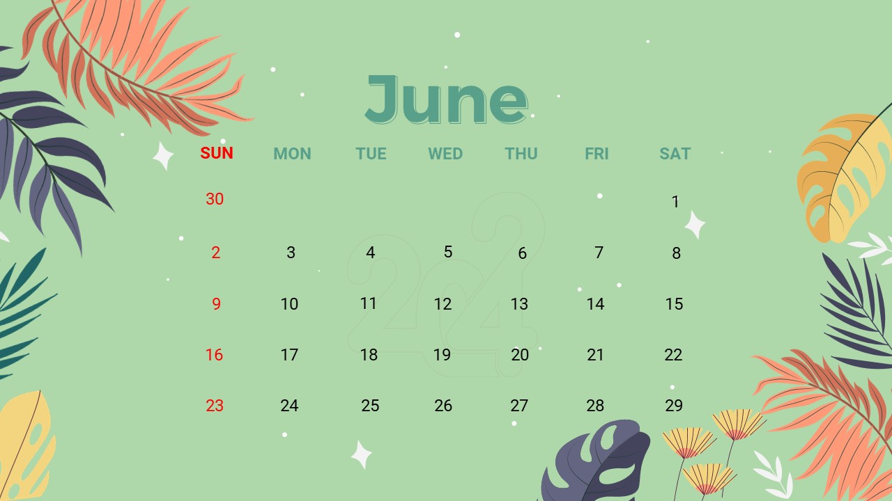 Free June 2024 Calendar Template PowerPoint & Google Slides